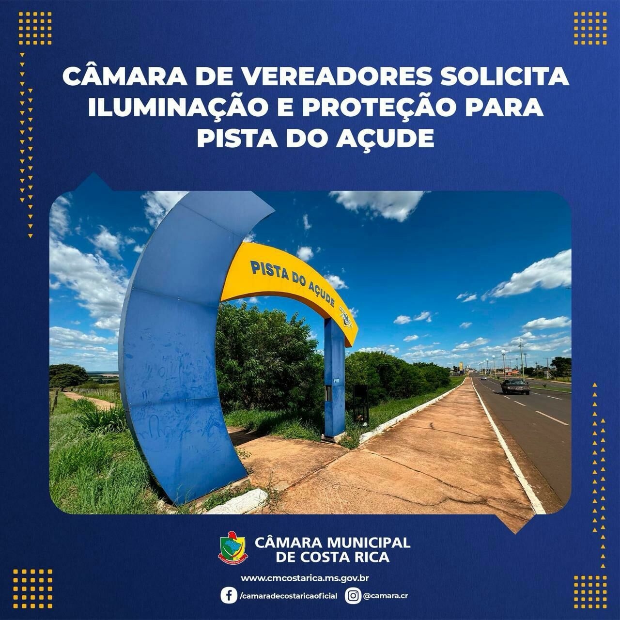 Imagem de compartilhamento para o artigo Melhorias em iluminação e proteção para pista do açude em Costa Rica são solicitadas pela Câmara de Vereadores da MS Todo dia